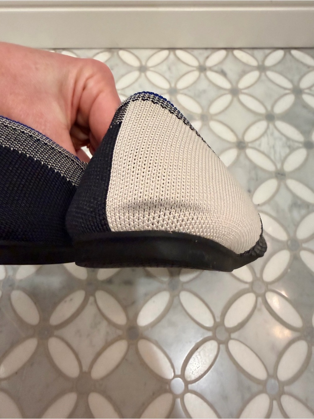 Rothy’s The Flat Cap-Toe in Black & White Plaid Geometric Round Toe Ballet Sz 12 - Picture 7 of 11